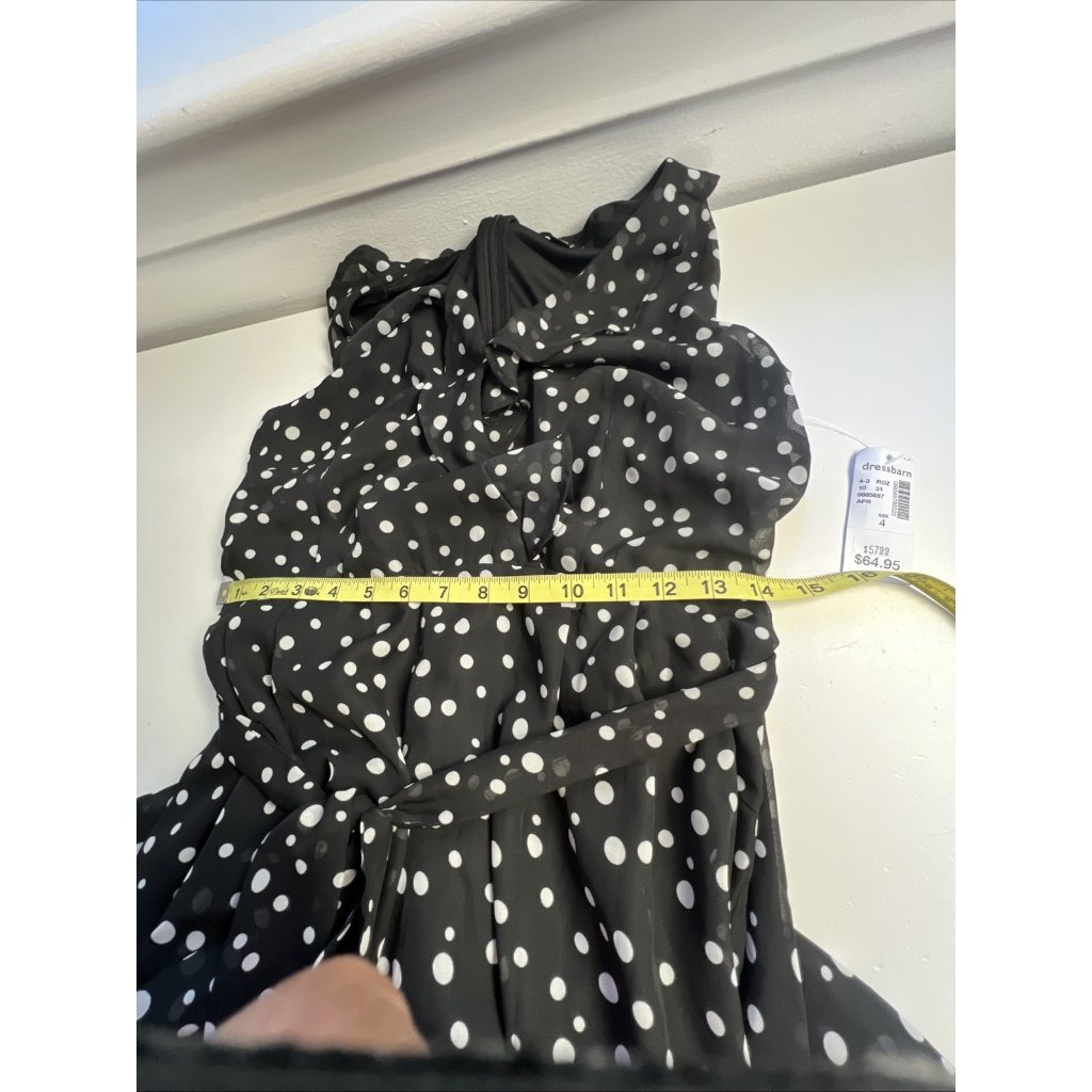 Roz & Ali Dressbarn Nwt Womens Polka Dot Jumpsuit Sz 4 Black Sretch — image 7 of 8